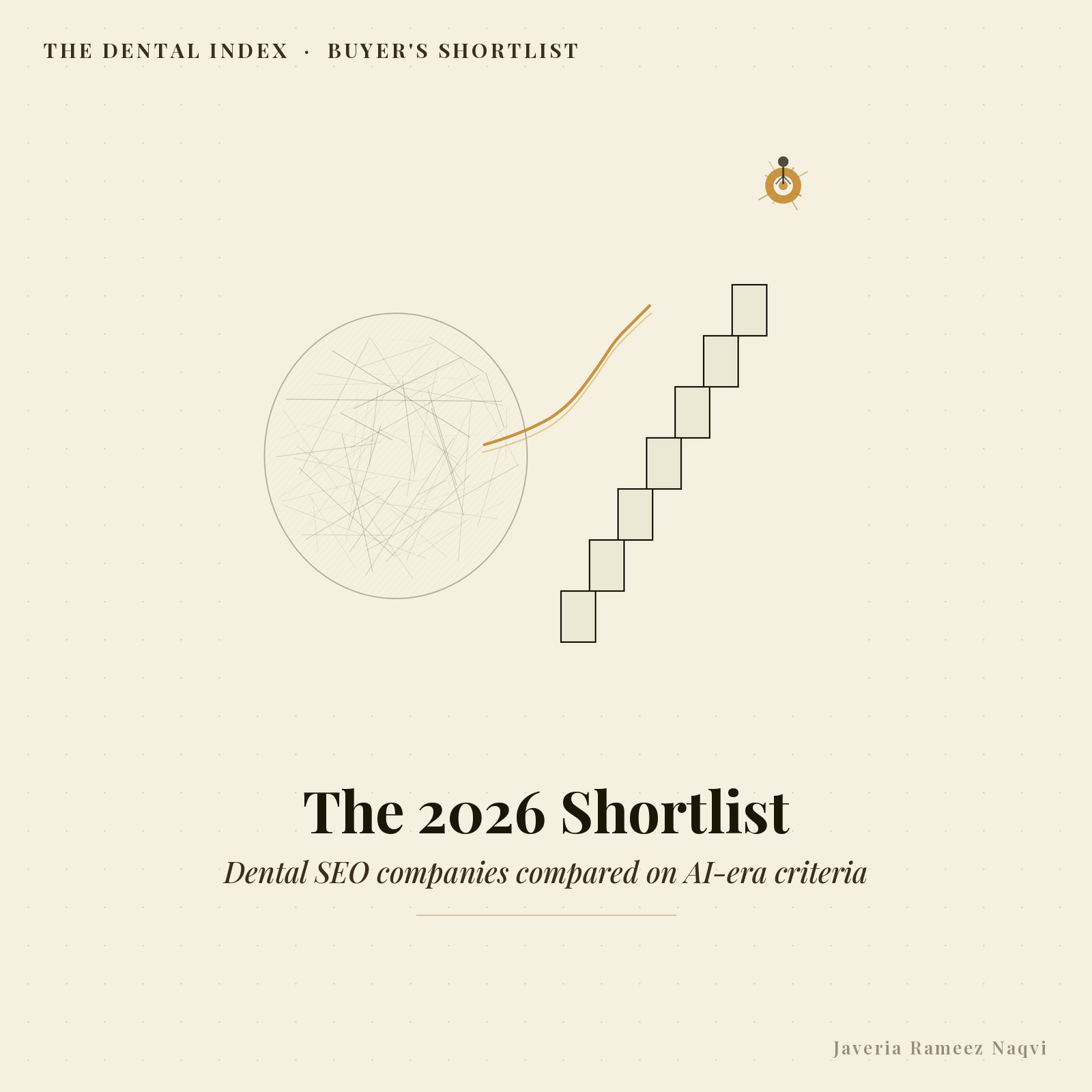 Editorial illustration: comparing dental SEO companies on AI-era criteria